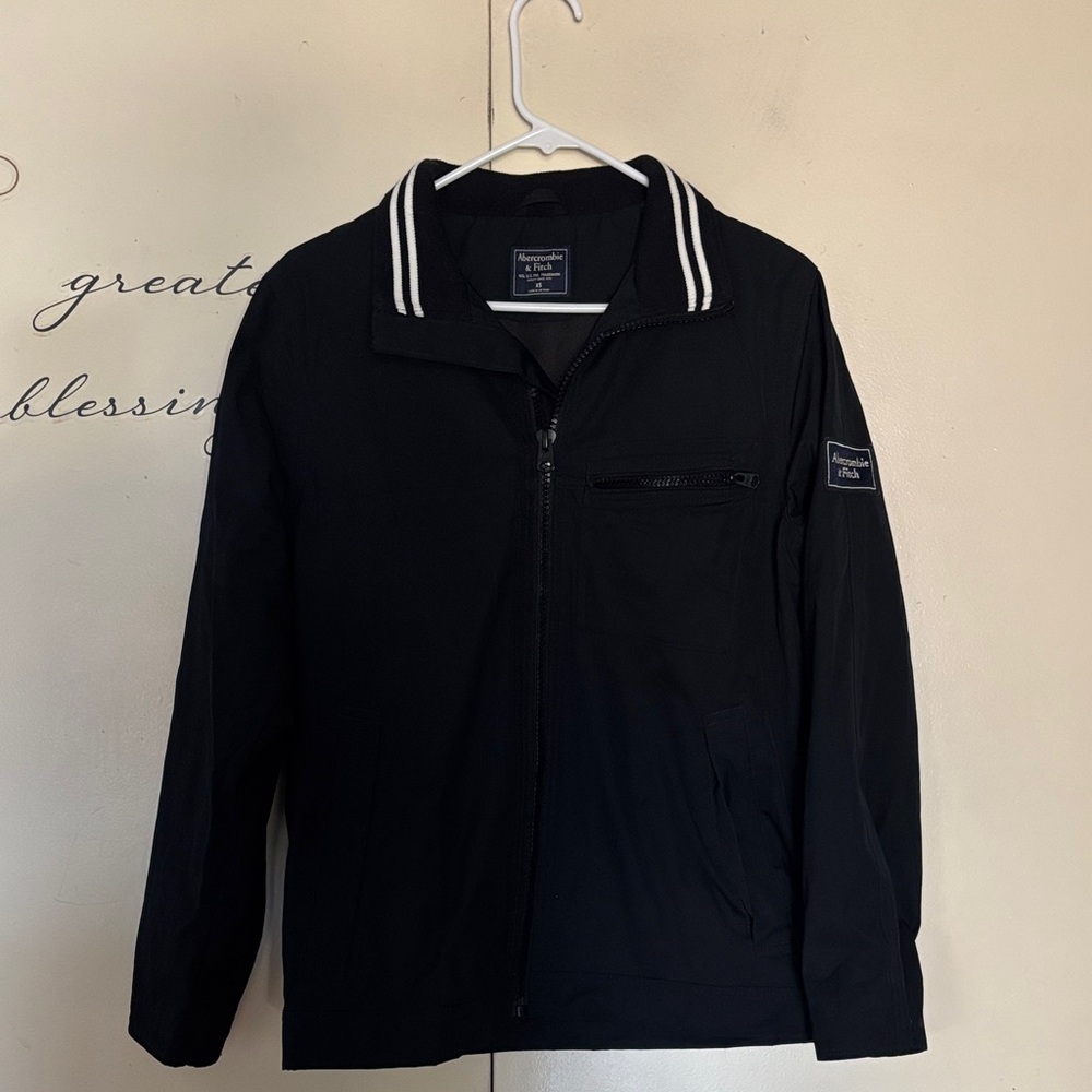 Abercrombie & Fitch Men's Black Jacket with White Accents